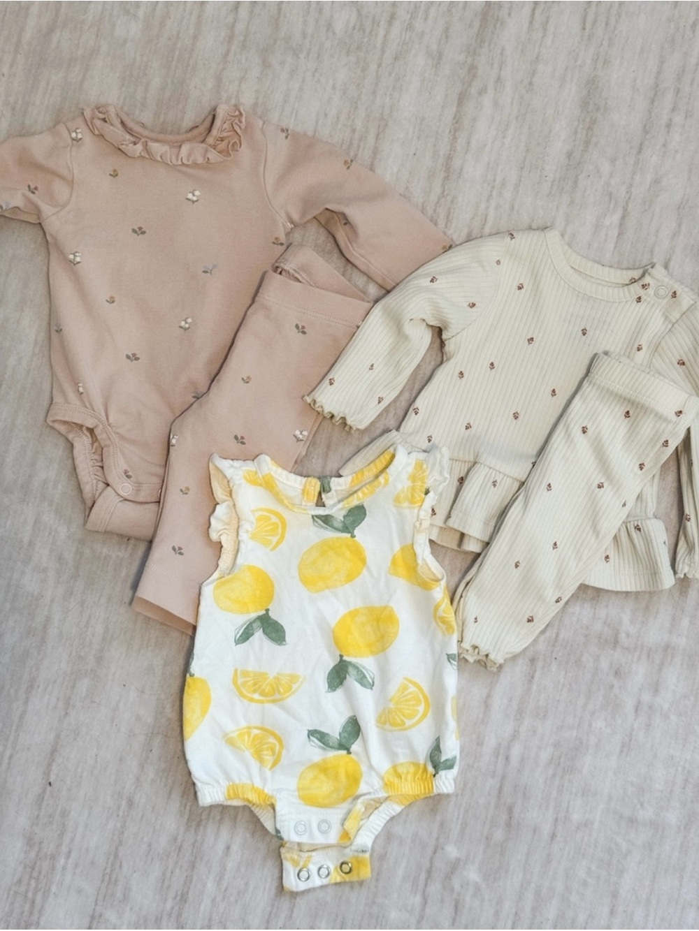 H&M and Carter’s 3-Piece Newborn Bundle - Floral Ruffle Boho Lemon